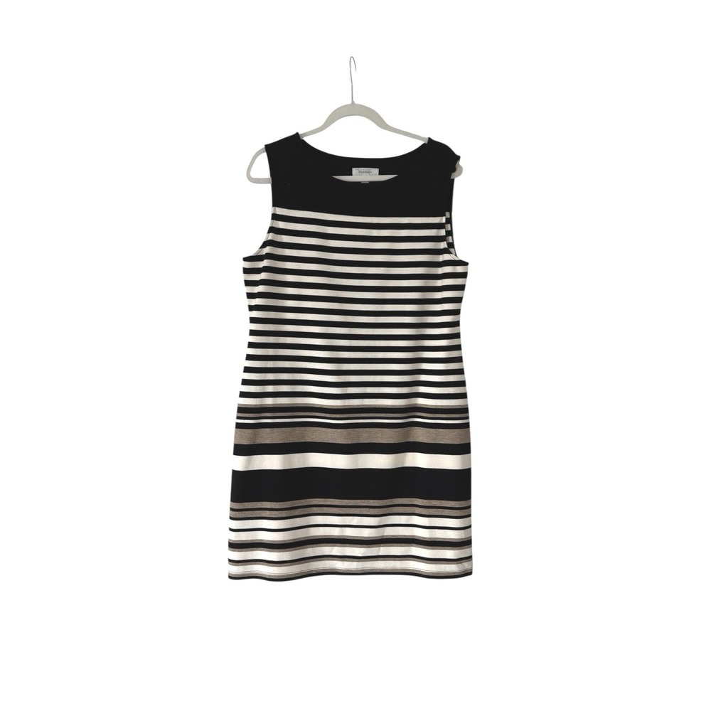 Dressbarn Womens Black White Striped Sleeveless Knit Shift Dress Size 16 RN63264